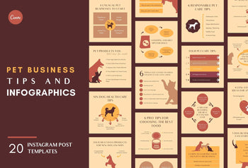 Ladystrategist 20 Pets Business Tips and Infographics - Instagram Engagement Posts - Fully Editable Canva Templates instagram canva templates social media templates etsy free canva templates