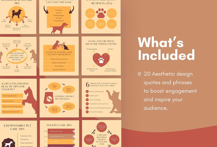 Ladystrategist 20 Pets Business Tips and Infographics - Instagram Engagement Posts - Fully Editable Canva Templates instagram canva templates social media templates etsy free canva templates