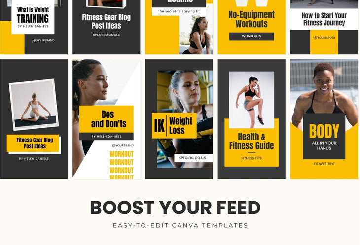 Ladystrategist 20 Power Yellow Instagram Reel Covers Gym Canva Templates instagram canva templates social media templates etsy free canva templates