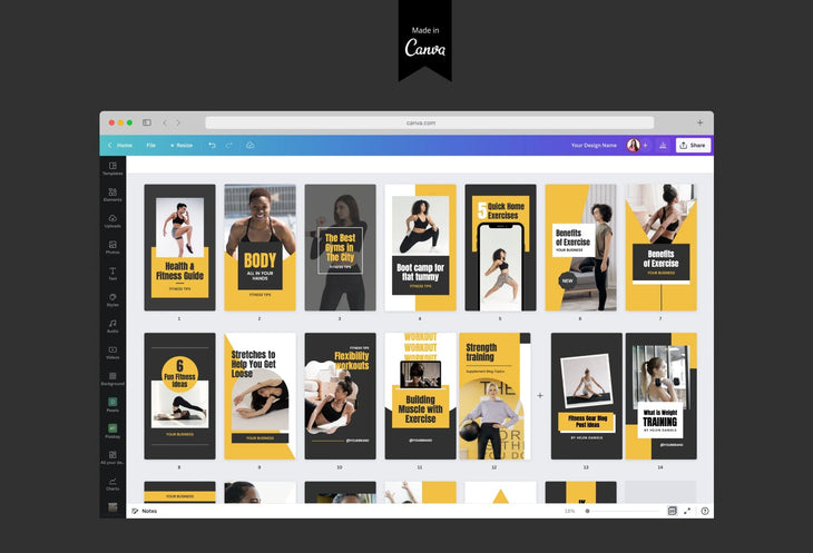 Ladystrategist 20 Power Yellow Instagram Reel Covers Gym Canva Templates instagram canva templates social media templates etsy free canva templates