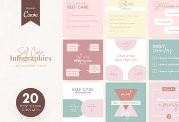 Ladystrategist 20 Self Care Infographics Instagram Posts Fully Editable Canva Templates instagram canva templates social media templates etsy free canva templates