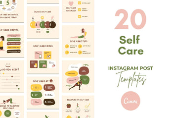 Ladystrategist 20 Self-Care Lists Instagram Posts - Fully Editable Canva Templates instagram canva templates social media templates etsy free canva templates