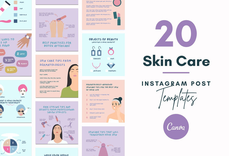 Ladystrategist 20 Skin Care Infographics Instagram Posts Fully Editable Canva Templates V3 instagram canva templates social media templates etsy free canva templates
