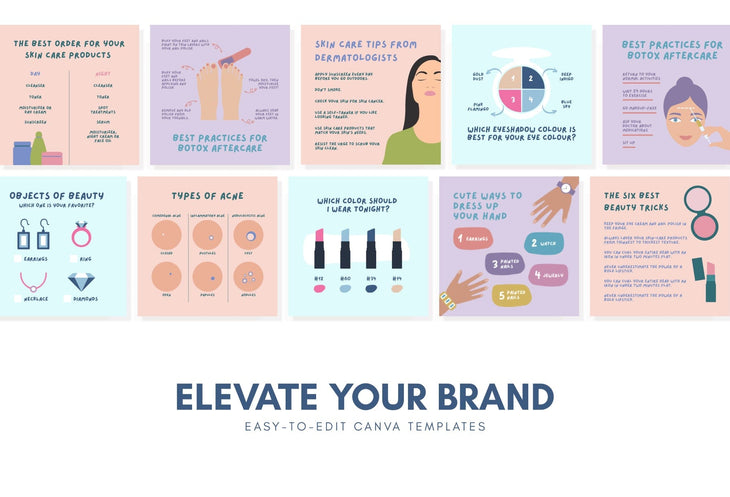Ladystrategist 20 Skin Care Infographics Instagram Posts Fully Editable Canva Templates V3 instagram canva templates social media templates etsy free canva templates