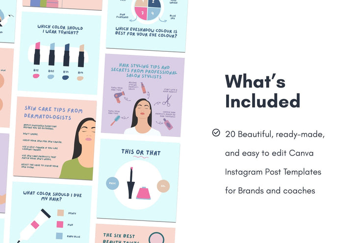 Ladystrategist 20 Skin Care Infographics Instagram Posts Fully Editable Canva Templates V3 instagram canva templates social media templates etsy free canva templates