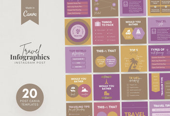 Ladystrategist 20 Travel Infographics Instagram Engagement Posts Fully Editable Canva Templates V2 instagram canva templates social media templates etsy free canva templates