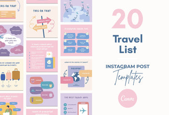Ladystrategist 20 Travel Lists Instagram Posts - Fully Editable Canva Templates instagram canva templates social media templates etsy free canva templates