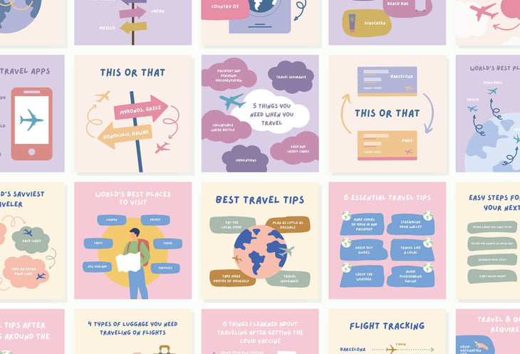 Ladystrategist 20 Travel Lists Instagram Posts - Fully Editable Canva Templates instagram canva templates social media templates etsy free canva templates