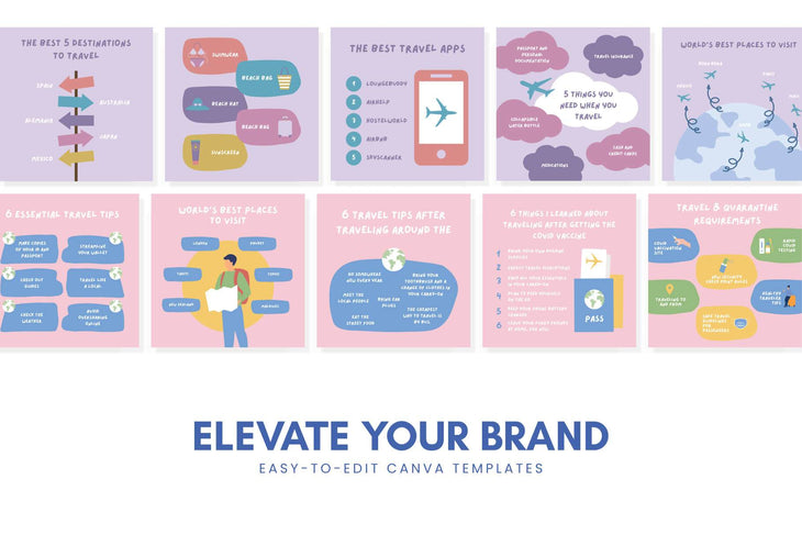 Ladystrategist 20 Travel Lists Instagram Posts - Fully Editable Canva Templates instagram canva templates social media templates etsy free canva templates