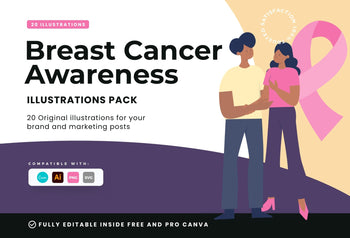 Ladystrategist 20 Unique Breast Cancer Awareness Illustrations Fully Editable in Canva instagram canva templates social media templates etsy free canva templates