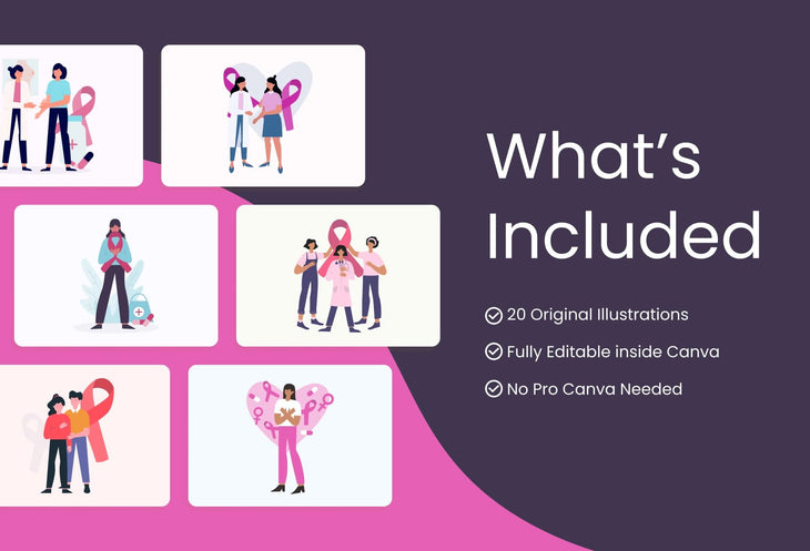 Ladystrategist 20 Unique Breast Cancer Awareness Illustrations Fully Editable in Canva instagram canva templates social media templates etsy free canva templates