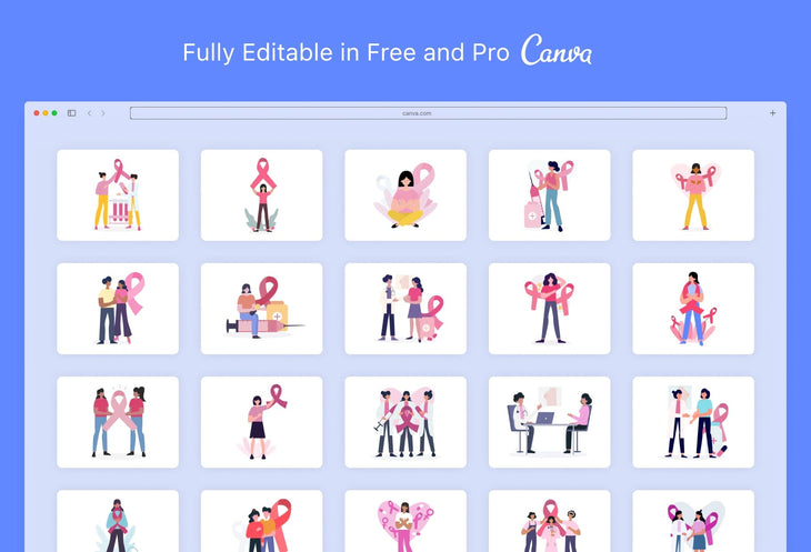 Ladystrategist 20 Unique Breast Cancer Awareness Illustrations Fully Editable in Canva instagram canva templates social media templates etsy free canva templates