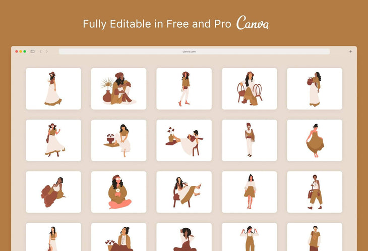 Ladystrategist 20 Unique Cute Bohemian Illustrations Fully Editable in Canva instagram canva templates social media templates etsy free canva templates