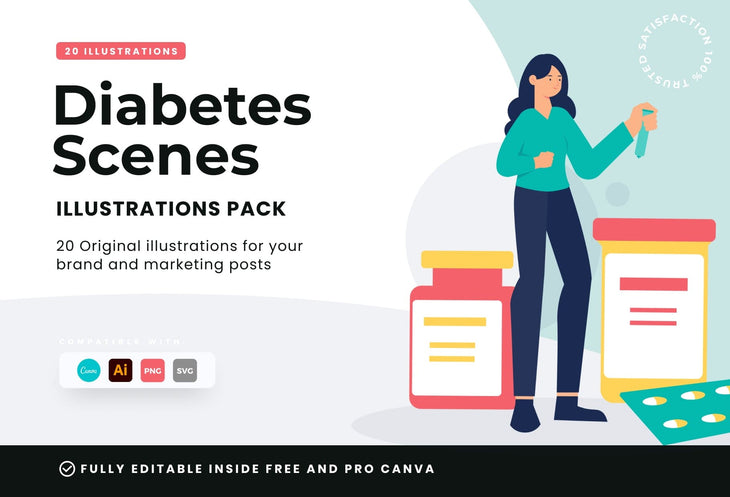Ladystrategist 20 Unique Diabetes Scenes Illustrations Fully Editable in Canva instagram canva templates social media templates etsy free canva templates