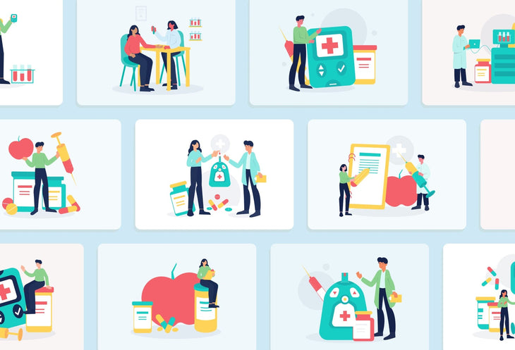 Ladystrategist 20 Unique Diabetes Scenes Illustrations Fully Editable in Canva instagram canva templates social media templates etsy free canva templates