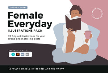 Ladystrategist 20 Unique Female Everyday Illustrations Fully Editable in Canva V2 instagram canva templates social media templates etsy free canva templates