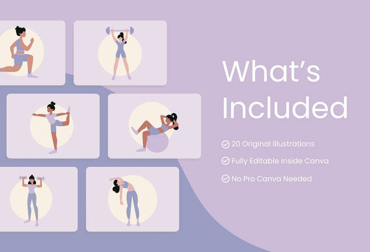Ladystrategist 20 Unique Fitness Illustrations - Fully Editable in Canva instagram canva templates social media templates etsy free canva templates