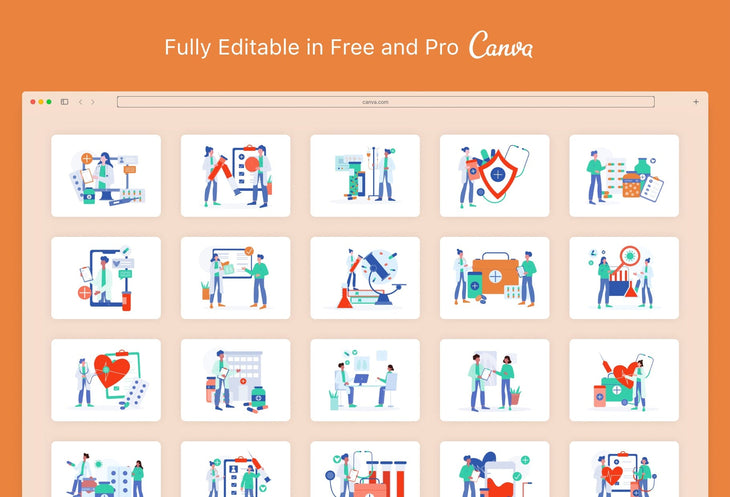 Ladystrategist 20 Unique Health Illustrations Fully Editable in Canva instagram canva templates social media templates etsy free canva templates