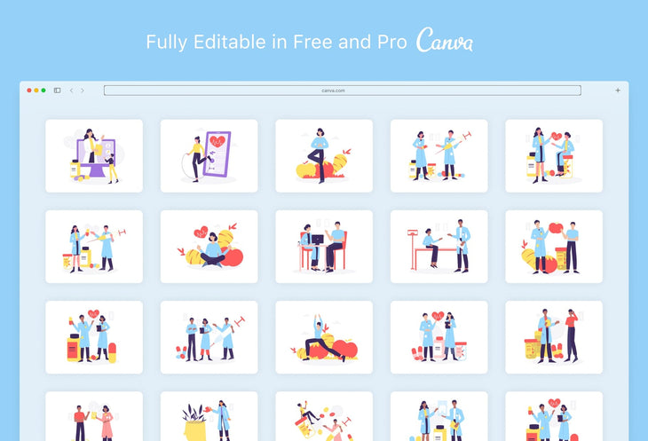 Ladystrategist 20 Unique Health Illustrations Fully Editable in Canva Pack 02 instagram canva templates social media templates etsy free canva templates