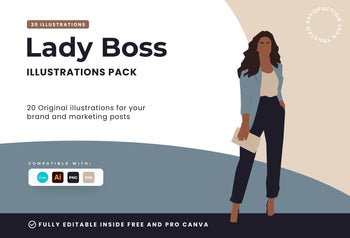Ladystrategist 20 Unique Lady Boss Illustrations Fully Editable in Canva instagram canva templates social media templates etsy free canva templates