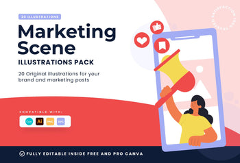 Ladystrategist 20 Unique Marketing Scene Illustrations Fully Editable in Canva instagram canva templates social media templates etsy free canva templates