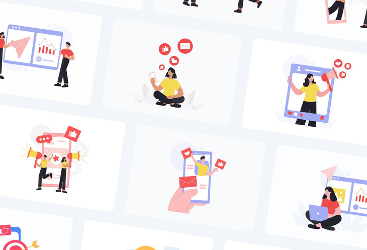 Ladystrategist 20 Unique Marketing Scene Illustrations Fully Editable in Canva instagram canva templates social media templates etsy free canva templates