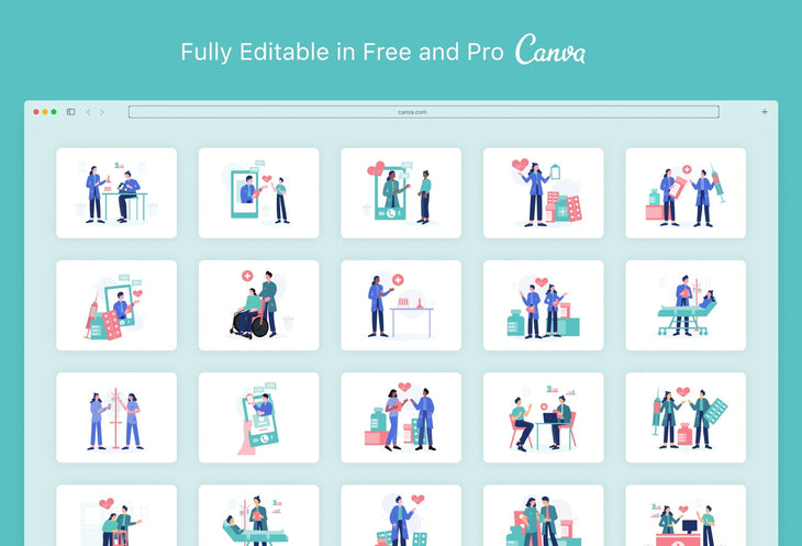Ladystrategist 20 Unique Medical Scene Illustrations Fully Editable in Canva instagram canva templates social media templates etsy free canva templates