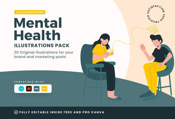 Ladystrategist 20 Unique Mental Health Illustrations - Fully Editable in Canva instagram canva templates social media templates etsy free canva templates