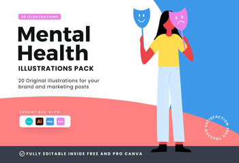 Ladystrategist 20 Unique Mental Health Illustrations Fully Editable in Canva V2 instagram canva templates social media templates etsy free canva templates