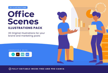Ladystrategist 20 Unique Office Scenes Illustrations Fully Editable in Canva instagram canva templates social media templates etsy free canva templates