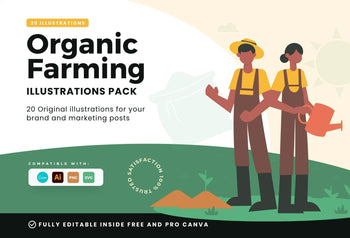 Ladystrategist 20 Unique Organic Farming Illustrations Fully Editable in Canva instagram canva templates social media templates etsy free canva templates
