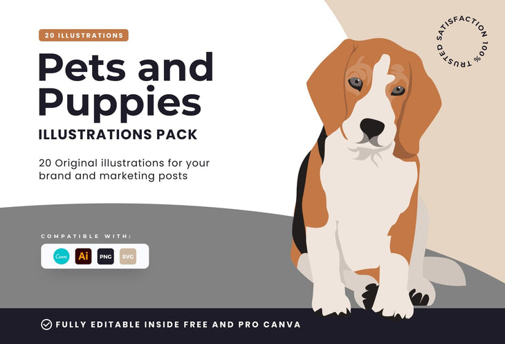 Ladystrategist 20 Unique Pets and Puppies Illustrations Fully Editable in Canva instagram canva templates social media templates etsy free canva templates