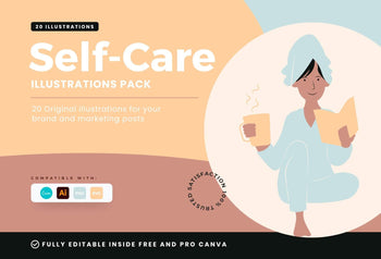 Ladystrategist 20 Unique Self-Care Illustrations - Fully Editable in Canva instagram canva templates social media templates etsy free canva templates