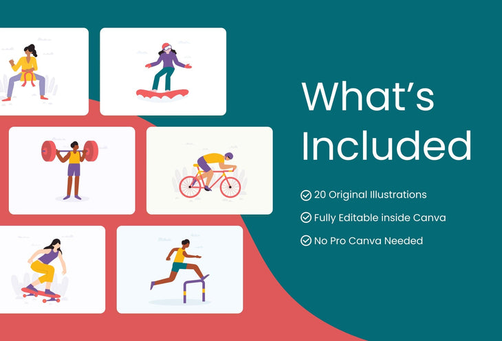 Ladystrategist 20 Unique Sport Scenes Illustrations Fully Editable in Canva instagram canva templates social media templates etsy free canva templates