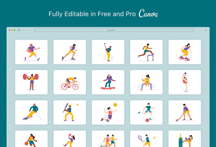 Ladystrategist 20 Unique Sport Scenes Illustrations Fully Editable in Canva instagram canva templates social media templates etsy free canva templates