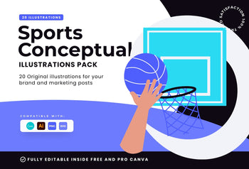 Ladystrategist 20 Unique Sports Conceptual Illustrations Fully Editable in Canva instagram canva templates social media templates etsy free canva templates