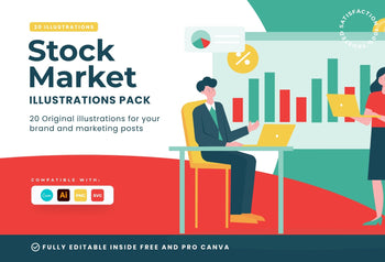 Ladystrategist 20 Unique Stock Market Scene Illustrations Fully Editable in Canva instagram canva templates social media templates etsy free canva templates