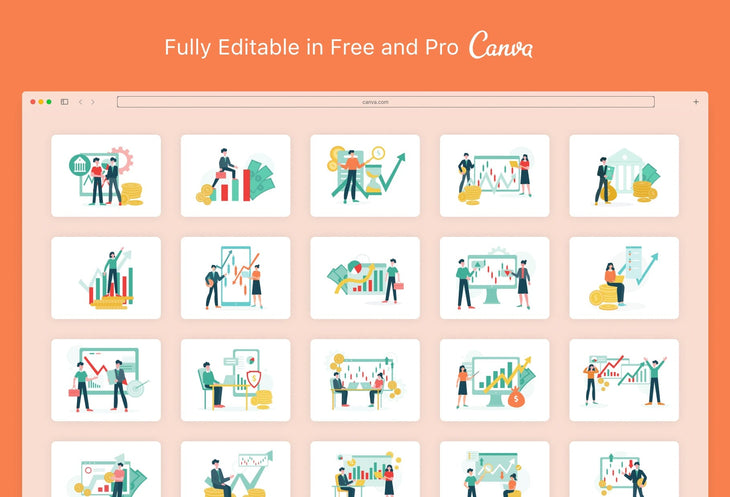 Ladystrategist 20 Unique Stock Market Scene Illustrations Fully Editable in Canva instagram canva templates social media templates etsy free canva templates