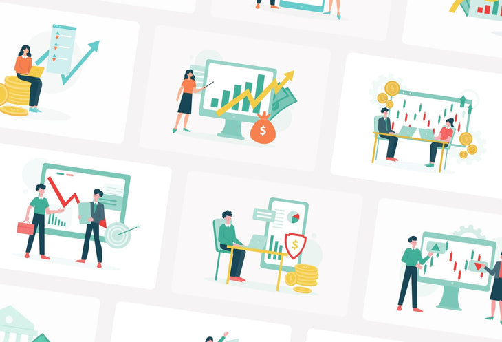 Ladystrategist 20 Unique Stock Market Scene Illustrations Fully Editable in Canva instagram canva templates social media templates etsy free canva templates