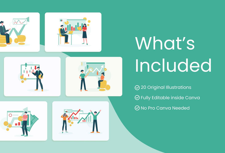 Ladystrategist 20 Unique Stock Market Scene Illustrations Fully Editable in Canva instagram canva templates social media templates etsy free canva templates