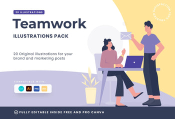 Ladystrategist 20 Unique Teamwork Illustrations Fully Editable in Canva instagram canva templates social media templates etsy free canva templates