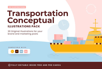 Ladystrategist 20 Unique Transportation Conceptual Illustrations Fully Editable in Canva instagram canva templates social media templates etsy free canva templates