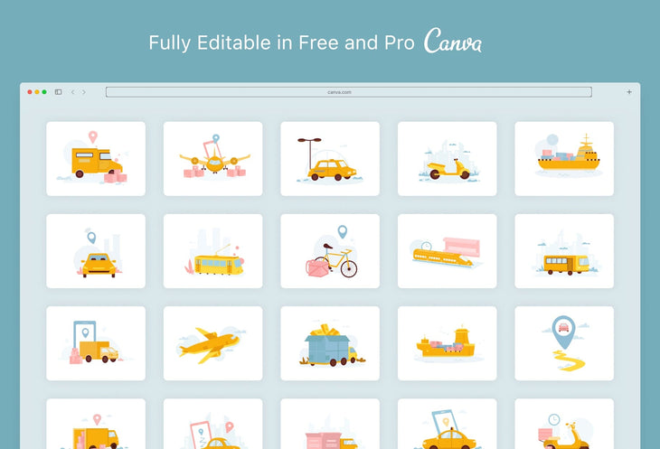 Ladystrategist 20 Unique Transportation Conceptual Illustrations Fully Editable in Canva instagram canva templates social media templates etsy free canva templates