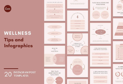 Ladystrategist 20 Wellness Tips and Infographics - Instagram Engagement Posts - Fully Editable Canva Templates instagram canva templates social media templates etsy free canva templates
