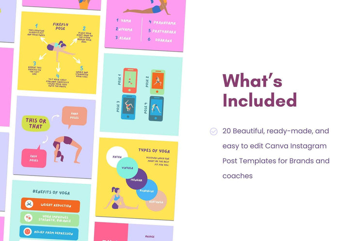 Ladystrategist 20 Yoga Lists Instagram Posts - Fully Editable Canva Templates instagram canva templates social media templates etsy free canva templates