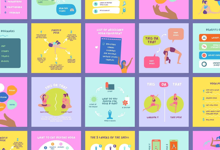 Ladystrategist 20 Yoga Lists Instagram Posts - Fully Editable Canva Templates instagram canva templates social media templates etsy free canva templates