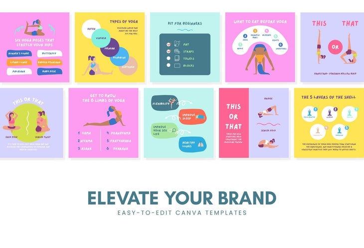 Ladystrategist 20 Yoga Lists Instagram Posts - Fully Editable Canva Templates instagram canva templates social media templates etsy free canva templates