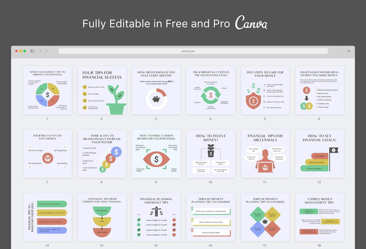 Ladystrategist 20x Finances Tips and Infographics - Instagram Engagement Posts - Fully Editable Canva Templates instagram canva templates social media templates etsy free canva templates