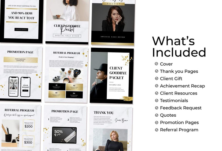 Ladystrategist 21 Page Client Goodbye Packet for Coaches - Editable Canva Template Chic Marble + Gold Collection instagram canva templates social media templates etsy free canva templates