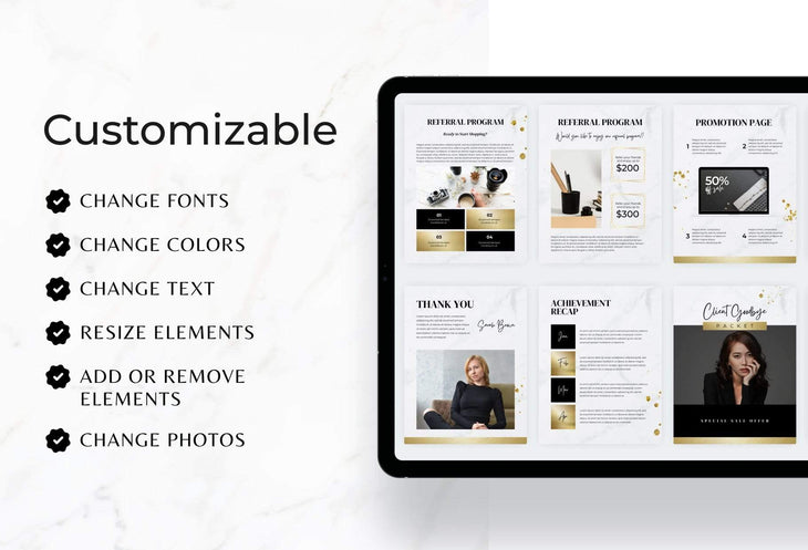 Ladystrategist 21 Page Client Goodbye Packet for Coaches - Editable Canva Template Chic Marble + Gold Collection instagram canva templates social media templates etsy free canva templates